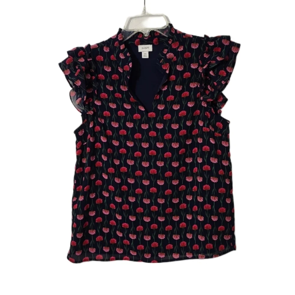 J Crew Short Sleeve Ruffle-Shoulder Top/Blouse Floral Women's Size XS Multicolor